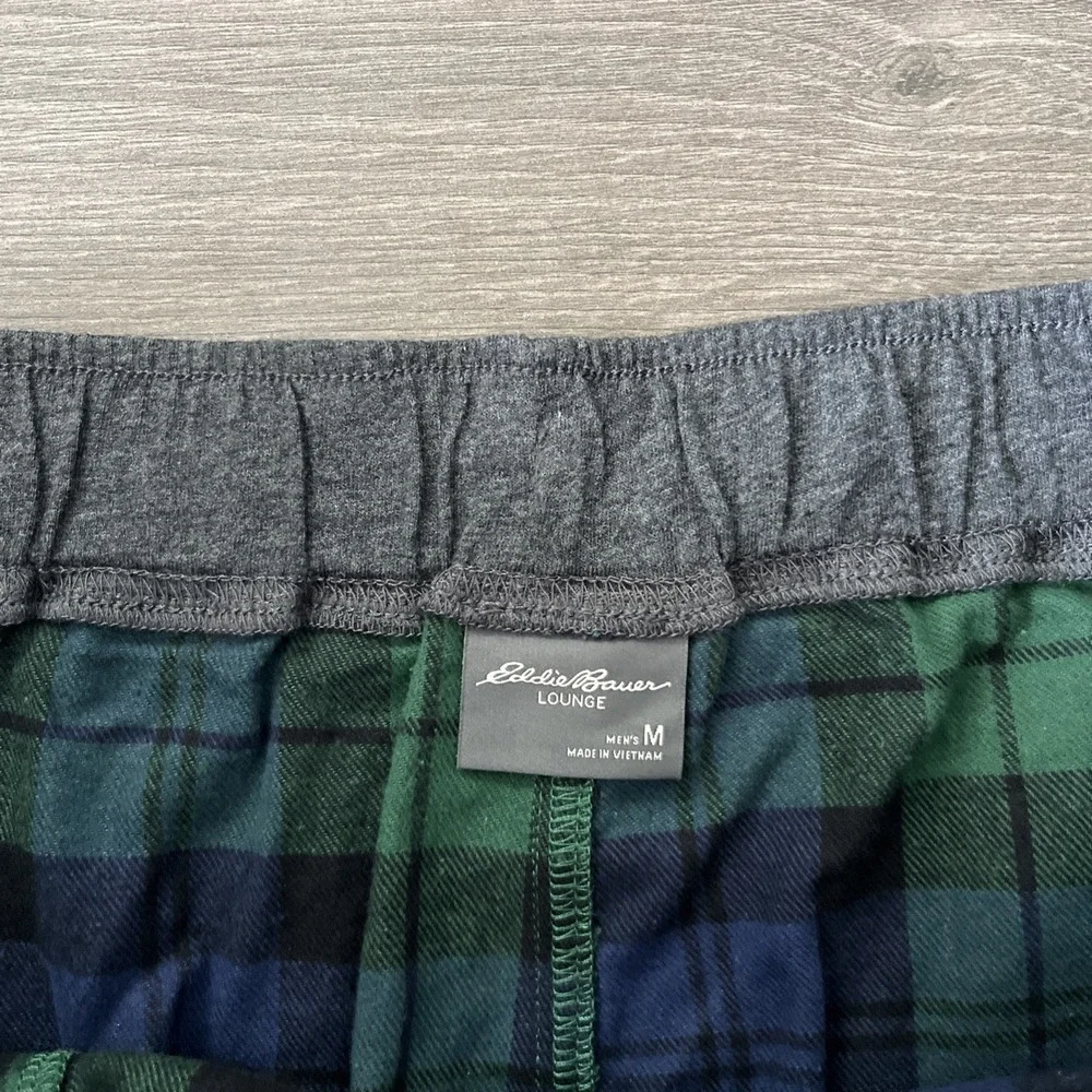 Eddie Bauer Mens M Lounge Pants Blue Green Plaid Drawstring